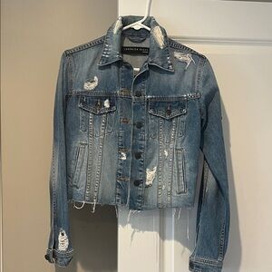 Veronica Beard Medium Blue Distressed Cropped Denim Jacket